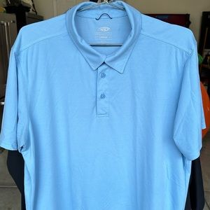 AFTCO men’s polos. Large light blue and light heather grey. 2 shirts!